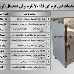 اینفوگرافیک مشخصات فنی گرمکن غذا 70 نفره برقی دیجیتال