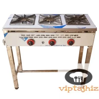 اجاق گاز سه شعله استیل با رویه های 25 در 25 پایه دار