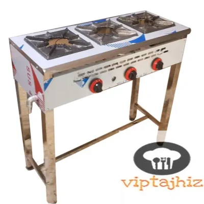 قیمت اجاق گاز سه شعله استیل صنعتی پایه دار با رویه های 25 در 25