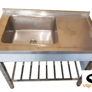نمای بالا سینک دست ساز تک لگن ۱۰۰ سانتی با سینی استیل ۳۰۴ پایه پاتروکی