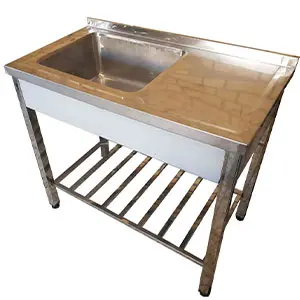 سینک دست ساز تک لگن ۱۰۰ سانتی با سینی استیل ۳۰۴ پایه پاتروکی